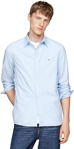 Tommy Hilfiger Camisa Hombre Slim Fit con Cuello Francés, Multicolor (Vessel Blue/Optic White), S