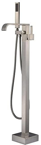 Robinet de remplissage de baignoire de salle de bains monté au sol, robinet de baignoire à poignée unique sur pied-nickel brossé 4