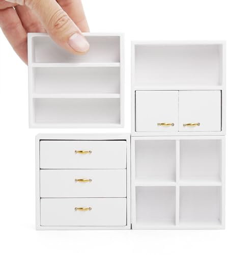 Odoria Miniature Bibliothèque Maison de Poupée: 1/12 Échelle Armoire Buffet Mur pour Salon Bureau - Mini Meubles Bois Moderne Cube Empilable Blanc
