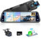 Alpinetech 9,66 Zoll 2,5K Rückfahrkamera Spiegel mit Wireless CarPlay Android Auto, Spiegel Dashcam mit Einparkhilfe Loop-Aufnahme Bluetooth Mirror Link AUX SD-Karte HD Touchscreen, Schwarz