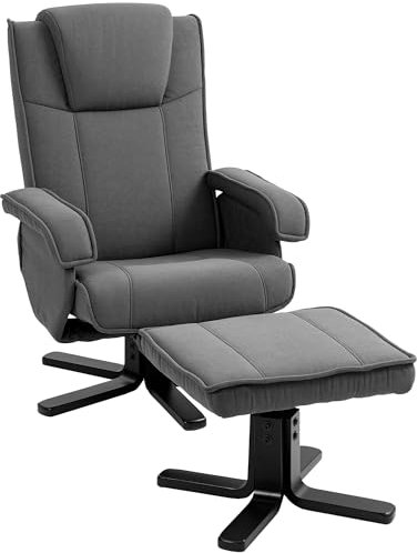 HOMCOM Relaxsessel mit Hocker, 360°drehbarer Fernsehsessel mit Verstellbar Rückenlehne, Liegefunktion, Wippfunktion, TV-Sessel mit Samtoptik, Kopfstütze für Wohnzimmer, Dunkelgrau