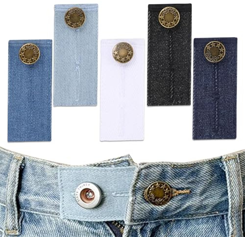 Trsnzul 5pcs Extensor De Cintura, Extensores De Botones, Boton Retractil para Vaqueros para Mujeres y Hombres, Ajustables Botones para Jeans, Extensión De Botón de Metal para Jeans Pantalones