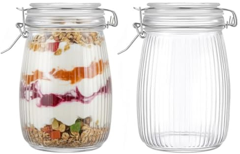 Set di 2 barattoli per conserve con chiusura a leva, 1 l, in vetro, per organizzare la cucina, per conservare pasta, cereali, sottaceti, spezie