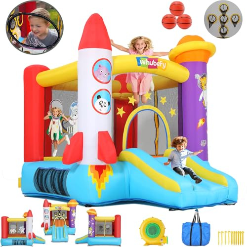Castello gonfiabile per bambini (2 – 8 anni), castello gonfiabile con soffiatore, area giochi astronauti e area di tiro, castello gonfiabile a razzi per feste interne ed esterne!