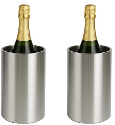 Chabrias Ltd 2 Pack Insulated Double Wall Stainless Steel Wine & Champagne Ice Bucket Cooler - Perfect Wine Cooler for Bottles & Champagne Chiller, Essential Drinks Bucket for Any Occasion