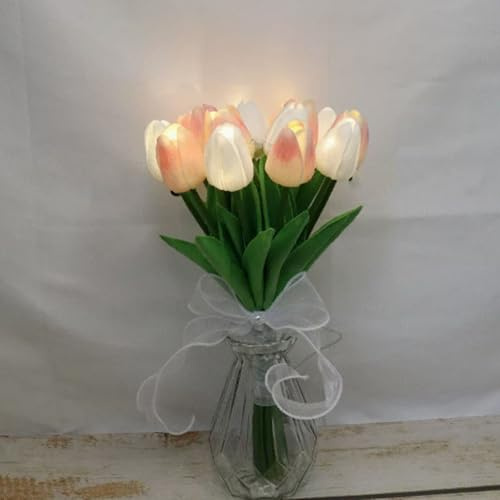 Luz nocturna LED, tulipán decorativo con jarrón, adorno de flores de mano para el hogar y la boda, 15 piezas, enchufe USB