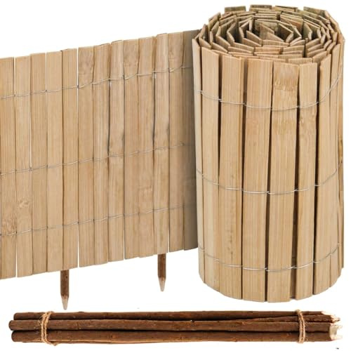 UrFence 300x40 Recinzione Aiuole Flessibile in Bambù - Staccionata in Legno Bassa in Rotoli - Cordolo per Aiuole - Divisori Prato e Alberi - Piccolo Recinto Giardino Esterno - Bordura per Aiuola Legno