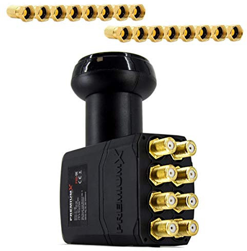 PremiumX Octo LNB pour 8 utilisateurs - Convertisseur de Signal TV avec Protection Contre Les intempéries - LNB Sat numérique en Noir Inclus avec 16 connecteurs F - DVB-S2 8K UHD 4K Full HD