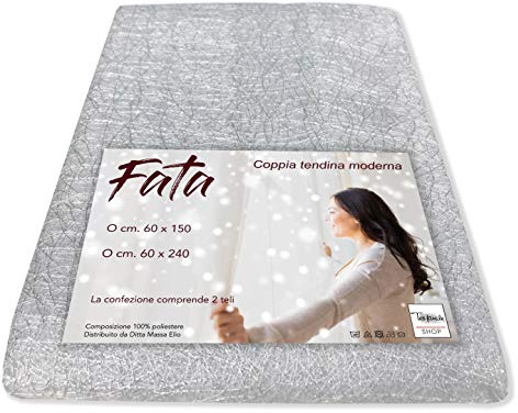 Tendina Fata - Tende per Interni e Tende a Vetro - Tendine Finestra a Vetro Semitrasparenti Ricamate con Fili Lurex - Poliestere 100% - Pronte all’Uso con Tunnel - 2 Teli - Cm. 60x150 - Bianca