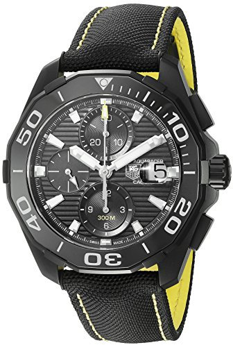 Tag Heuer Männern aquaracracer 'Swiss Automatik Edelstahl und Leinwand Kleid Uhr, Farbe: Schwarz (Modell: cay218 a. fc6361)