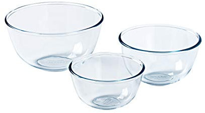 Pyrex 8023509 Salatschüssel / Rührschüssel aus Glas, 0,5 l, 1 l, 2 l, Borosilikatglas, sehr robust,