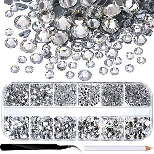 BUYGOO 2016 Piezas Diamantes de Cristal de Espalda Plano 1.5 mm - 6.6 mm 6 Tamaños Gemas de Cristal Redondas Transparente Diamantes de Imitación de Decoración Pedrería para Uñas/Coser