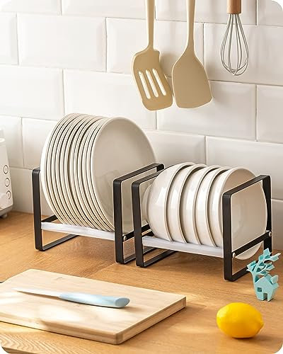 Baffect Rastrelliera per piatti in metallo da 2 pezzi, scolapiatti per piatti, stendino per piatti neri, supporto per portapiatti per armadi da cucina Piatto organizer piatto sottile