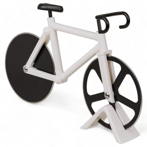 MIK funshopping rolig pizzaskärare pizzarulle pizzarad pizzakniv pizzaskärare av plast med rostfria skräddarbullar (cykel cykel cykel vit)