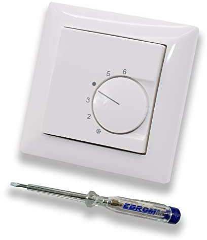 Halmburger UP Raumthermostat Raumtemperaturregler RTR-5510rg in Busch Jäger Balance SI alpinweiß im 1-fach Rahmen 1721-914 inkl. EBROM Phasenprüfer zur Montage des Geräts RTR-5510 (rg) Fußbodenheizung