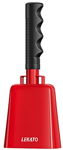 8’’ Steel Cow Bell, LEKATO Noise Makers Cowbell with Handle, for Sport Events Cheering Hand Bell for Football Games,Party, Concert, Graduations, School, Farm Ranch(Red)