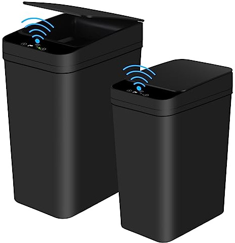 Anborry Bathroom Automatic Trash Can 2 Pack 2.2 Gal & 4 Gal Touchless Motion Sensor Small Garbage Can with Lid Smart Electric Narrow Garbage Bin for Bedroom Office Kitchen (Black)