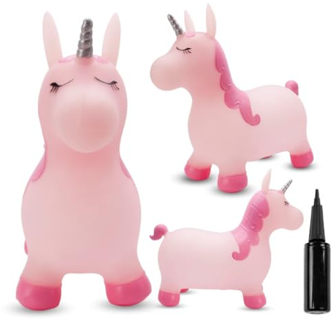 SUN BABY Saltador Hinchable para Niños hasta 45 Kg sin BPA, de 1 año, Pelotas saltarinas para niños (Unicornio Rosa con Cuerno Plateado)