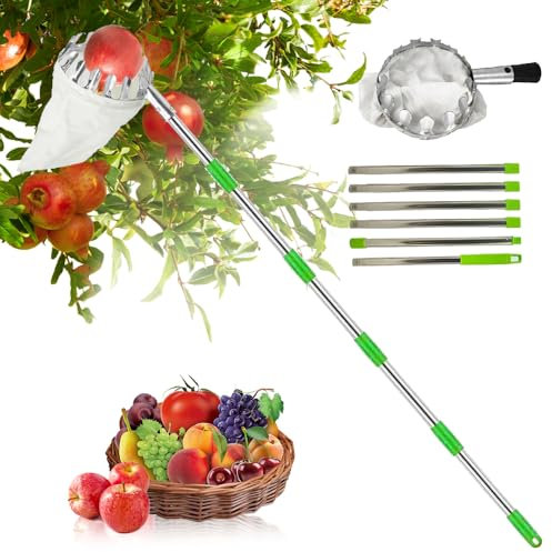 Anyingkai Recoge Frutas telescopico,Recogedor de Frutas,Recogedor de Frutas con Varillas de Extensión,Recoge Frutas de árboles,Frutas Herramientas Recolectoras (2.6m)