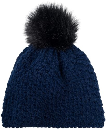 styleBREAKER Berretto Uncinetto Bimbi Motivo a V con PON-PON,Blu Scuro