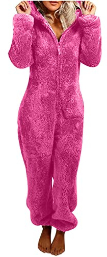 Susenstone Teddy Polaire Onesies pour Femmes Chaud Moelleux Pyjamas À Capuche Onesie Teddy Pyjamas Hiver Peluche À Capuche Flanelle Une Pièce Combinaison Combishort Vêtements De Nuit Loungewear Rompe