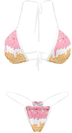 Suhoaziia Ice Cream Cheeky Thong Bikini Swimsuit for Women Brazilian Transparent String Bikinis Triangle Top Bathing Suits Swimsuits
