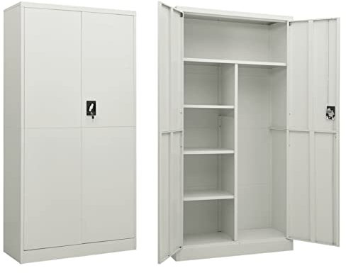Gecheer Schließfachschrank Lagerschrank Stahlschrank Aktenschrank Fächerschrank Aufbewahrungsschrank Umkleideschrank Wertfachschrank Spind,Mit 2 Türen und 4 Einlegeböden,Hellgrau 90x40x180 cm Stahl