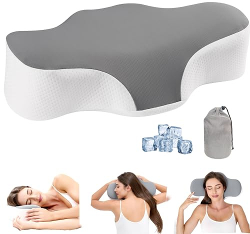 Bespilow Travel Cervical Pillow for Bed Sleeping, Small Memory Foam Neck Pillow with Cooling Washable Cover, Compact Ergonomic Neck Support Pillows for Car Camping, RV, Road Trip & Passenger Seat