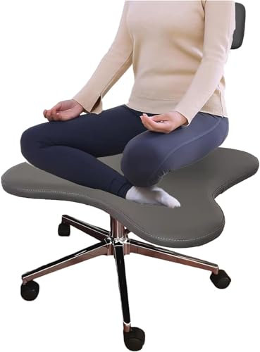 HDYZJQ kniestuhl ergonomisch Kniestuhl, verstellbare Rückenlehne für Büro, Zuhause, weiß-schwarzer Criss-Cross-Schreibtischstuhl für Computerarbeiter, ADHS-Stühle für Erwachsene mit Rollen(Gray1)