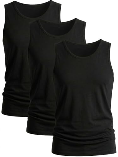 HAJRA® 3 Pack Men's Cotton Vests Tank Tops.Sleeveless Undershirts Plain, Breathable,a Slim fit Summer Everyday Comfort. Athletic fit Workout. (4XL,(Black)