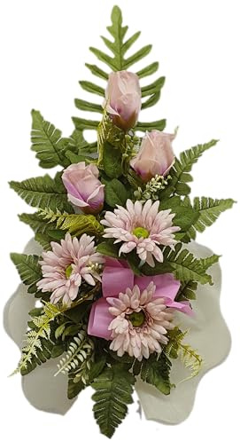 Genérico Ramo para Cementerio de Flores Artificiales Especial para Decorar nichos y lápidas, para Todos los Santos. Mod.093398 Margaritas Rosado Palo