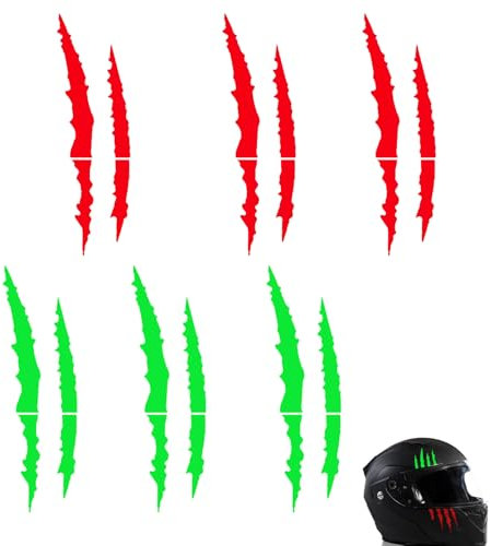 Roinaid 6 Blatt Motorradhelm Aufkleber Helm Aufkleber Motorrad Bestie Krallen Delle Sticker Monster Klaue Auto Aufkleber, Selbstklebend Motorrad Sticker, Wasserfest Autoaufkleber (Rot, Grün)
