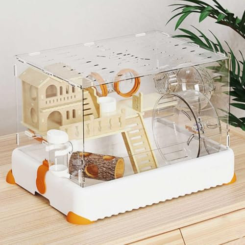 RTTZBOZ Hamsterbur Med Rör, Musbur för Husdjursmöss, Råttburar och Livsmiljöer, Bur för Smådjur Inkluderar Träningshjul, Vattenflaska, Matskål(White)