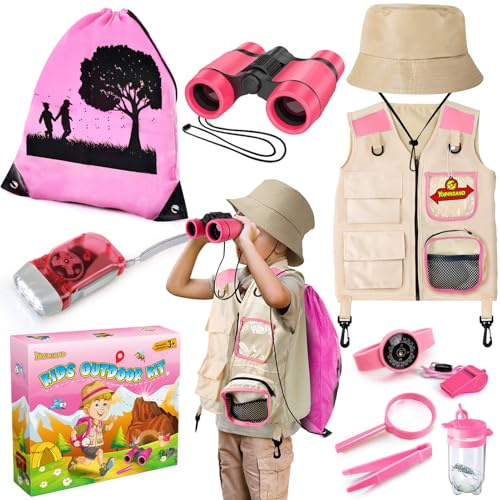 Kit d'exploration pour enfants, kit d'aventure avec sac à dos, jumelles, gilet et chapeau, jouet de plein air pour garçons filles enfants
