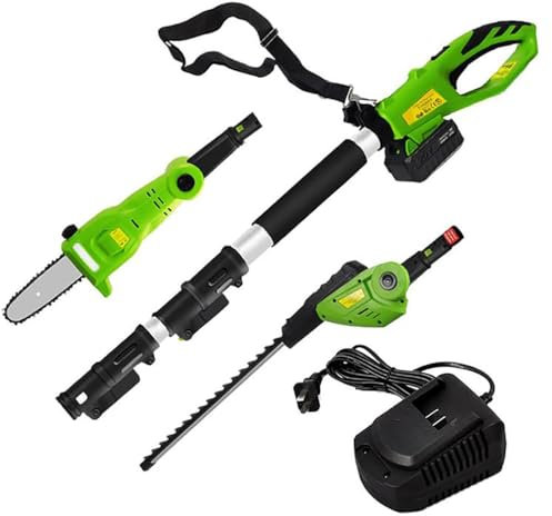 Cortasetos y sierra de poste inalámbrica, podadora telescópica 2 en 1 con hoja de barra y batería, diseño de largo alcance para podar y cortar árboles fácilmente