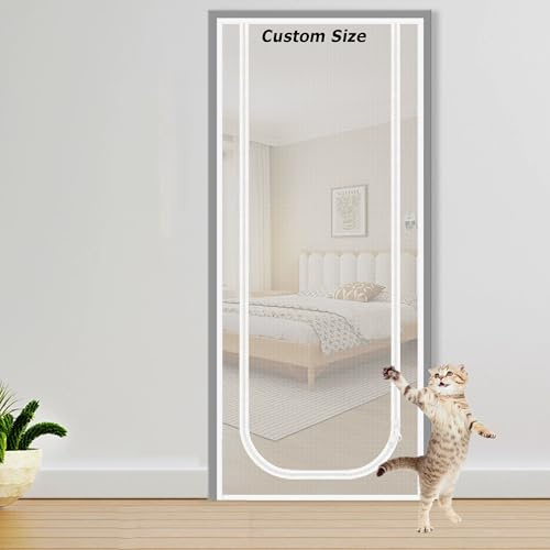 Custom Size Cat Screen Door, Self-Adhesive Cat Balcony Nets Fly Screen Mosquito Netting with Double-Side Zipper, Prevent Dogs Cats Running Out from Home (Custom Size)