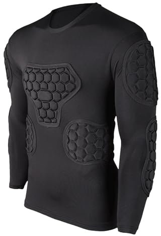 Generisch Protektorenshirt Protektoren Shirt Gepolstert Sportanzug/Schutz Bekleidung Für Fußball Basketball Paintball Kampfsport Rugby, Gepolstertes Fußballhemd, Schwarz, M/L/XL