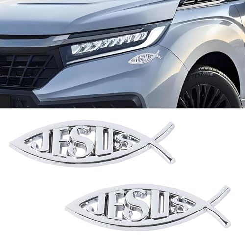 Wuyaoyao 2 adesivi 3D in metallo con pesce Gesù, emblema cristiano per auto, simbolo cristiano, decalcomania per auto, finestre, carrozzeria, paraurti, laptop, accessori per auto (argento)