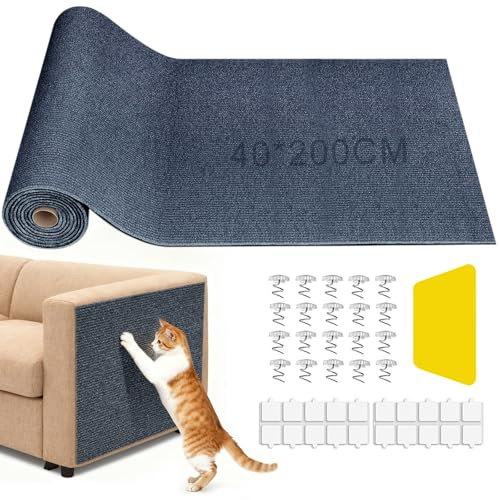 Litrue 40 x 200cm Cat Scratching Mat Self-Adhesive Anti Scratch Furniture Matt for Cats DIY Cuttable Climbing Pad Scratcher Protector for Wall, Sofa, Floor, Chairs, Carpet (Grey)