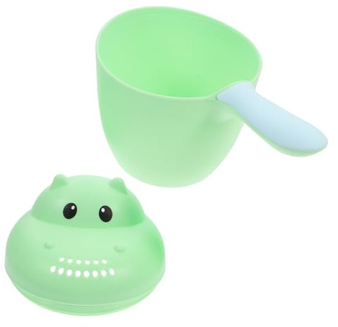 WEKAMOS Taza de Enjuague para Baño de Ñiño Hipopótamo, Cuchara Ergonómica de Pp, Vaso Grande Verde para Enjuagar Champú, Utensilio Seguro y Fácil para Baño Infantil