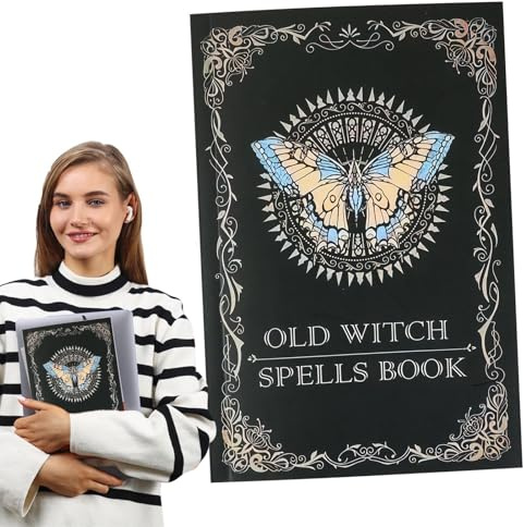 Hocuss Pocus Book Of Spells – Papper vintage trollformelbok med skuggor | Kraftfull magiic trollformler | antik trollelbok | halloween rekvisita för häxkonst och halloween