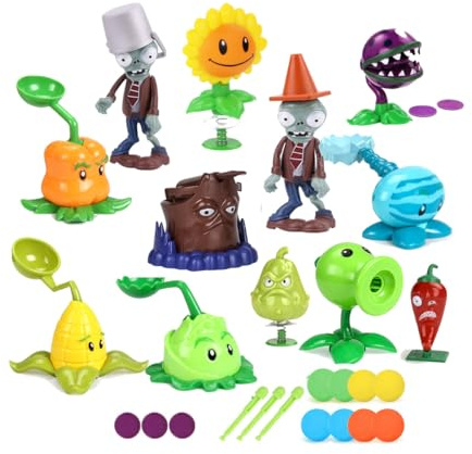 SENSHUNUO 12pcs Plants Zombie Action Figures and Game Scene Toys for Kids，Christmas, New Year, and Birthday Gifts Set