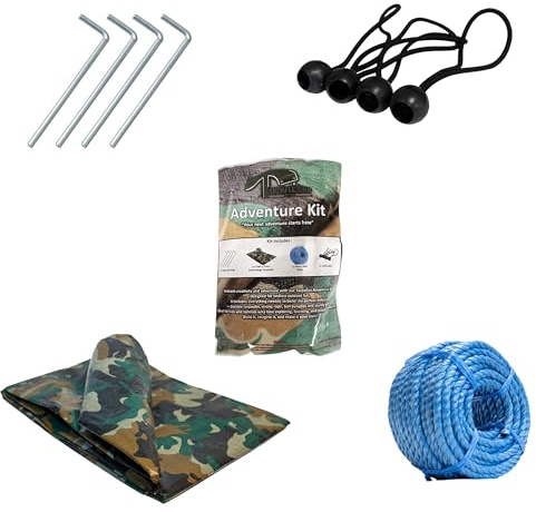Tarpaflex Adventure Den Baukasten, Camouflage-Plane mit Seil und Stahlheringen, Kugelspanner, 1,8 m x 2,4 m, wasserdicht, Outdoor-Unterschlupf-Set für Kinder und Familie, Camping, Gartenspiel