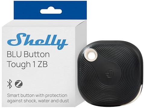 Shelly BLU Button Tough 1 ZB Negro – Botón Inteligente Zigbee y Bluetooth para Control de domótica, Multiclíc, Resistencia IP64, Cifrado avanzado y Control inalámbrico