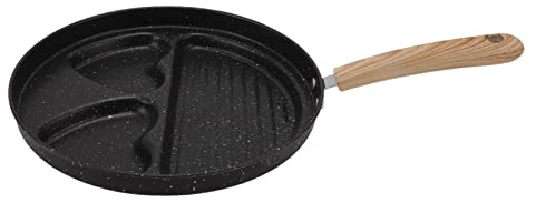 Sartén dividida para filete de huevo, sartén multifuncional 3 en 1 antiadherente para carne de res y huevo, cocción sin aceite con mango ergonómico, calentada uniformemente para