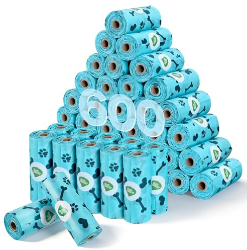 Withosent 600 Pièces Sac a Crottes Chien, 40 Rouleaux Sac a Caca pour Chien avec Distributeur a Crottes, Portable et Anti-Fuite Sacs Ramasse-Crottes pour Chiens 33x22.8cm