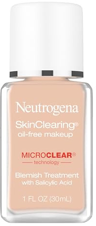 Neutrogena SkinClearing Oil-Free Acne and Blemish Fighting Liquid Foundation with.5% Salicylic Acid Acne Medicine, Shine Controlling Makeup for Acne Prone Skin, 30 Buff, 1 fl. oz