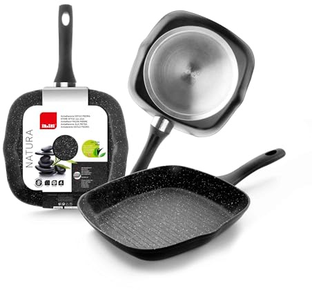 IBILI - Grill Natura, 28 x 28 cms, Aluminio, Antiadherente Estilo Piedra, Apto para induccion