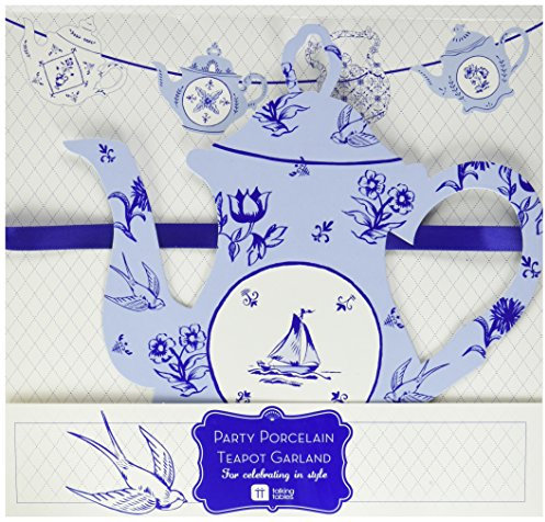 Talking Tables Party Porcelain Blue Hanging Bunting Banner 5m for a Tea Party or General Decoration, Blue & White