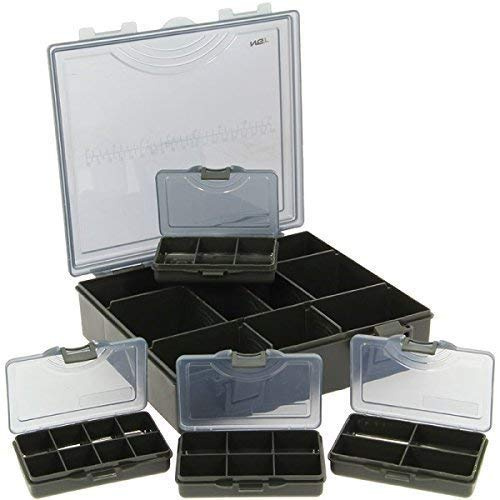 NGT New Carp Fishing 4+1 Black Tackle Box System + Bit Boxes & Stiff Rig Board